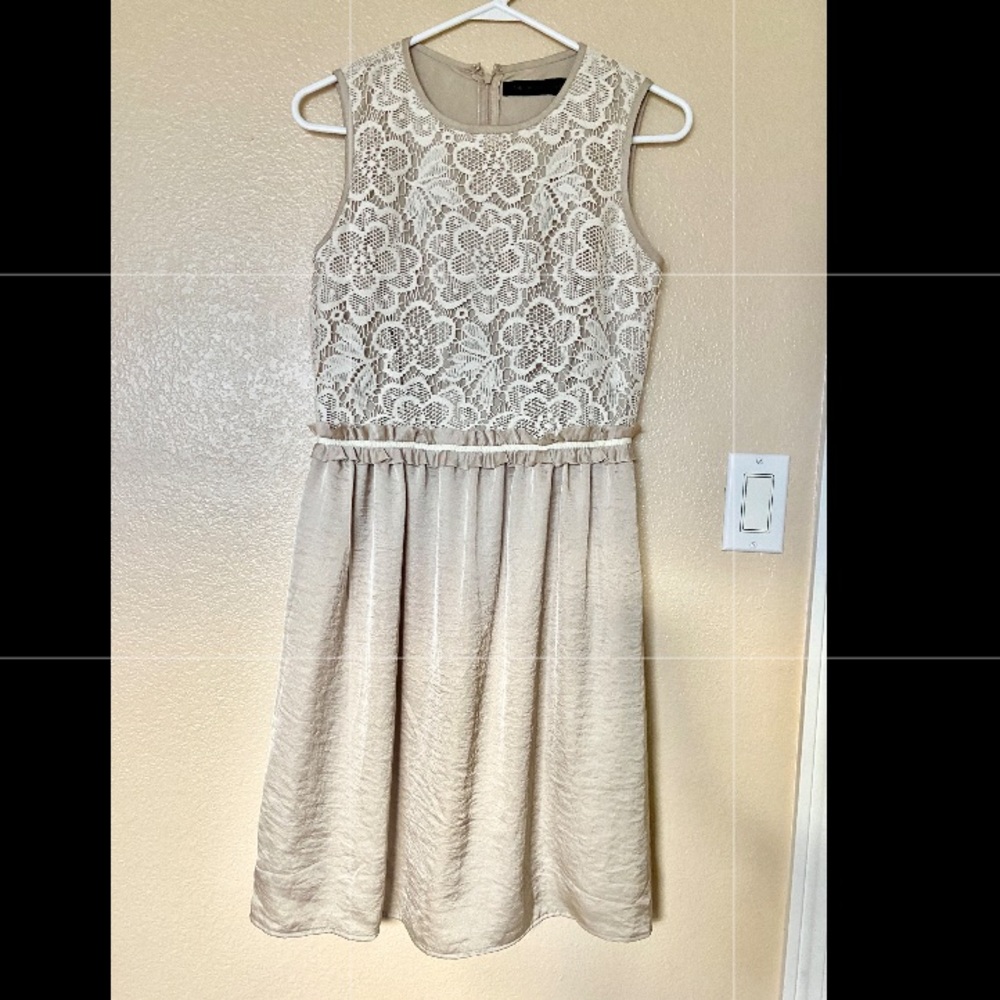 Tan with white flowered dress